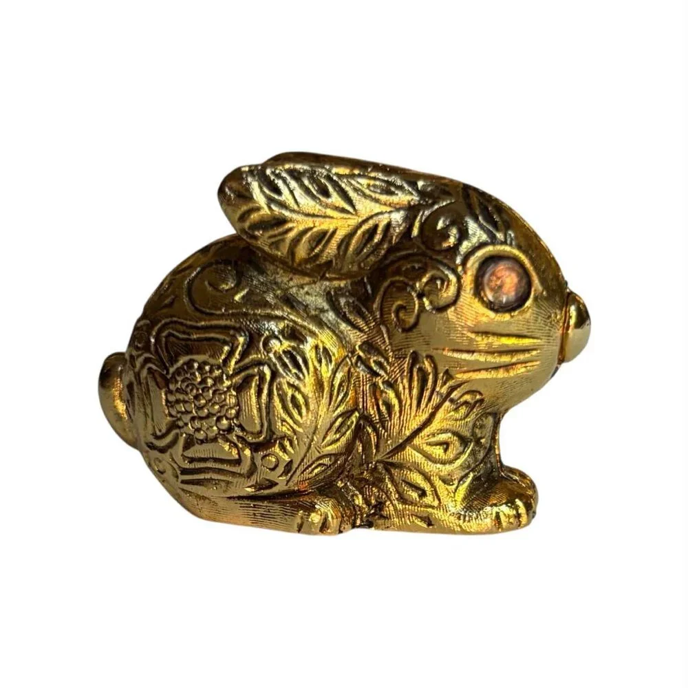 Vintage Max Factor Bunny Rabbit Solid Perfume Aquarius Gold Tone Metal Compact - Picture 5 of 10